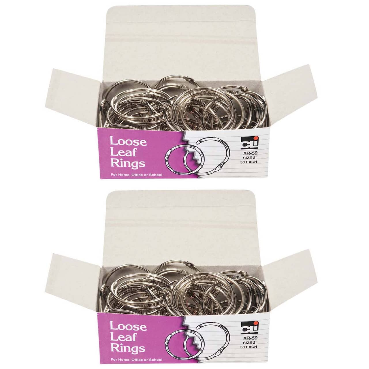 Charles Leonard 2" Nickel Plated Loose Leaf Rings with Snap Closure, 2 Packs of 50